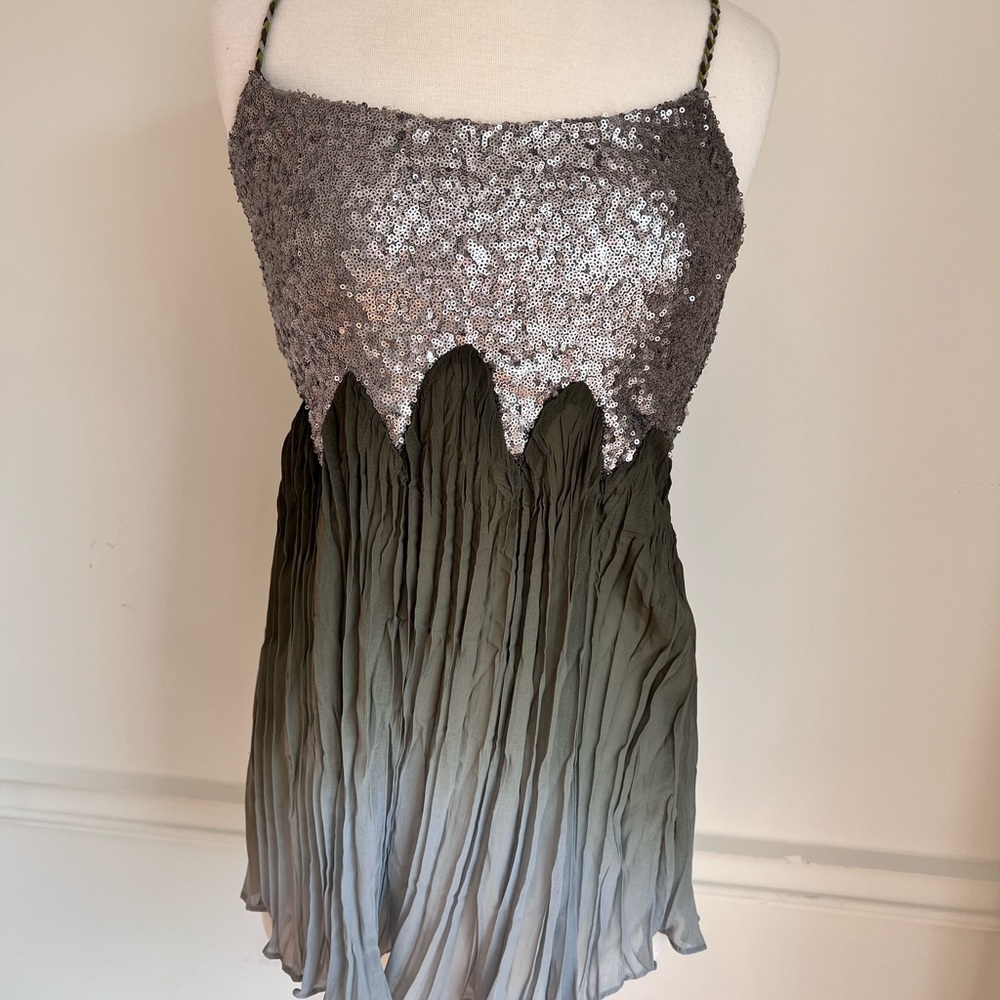 Silver and Gray Sequin Tank Top with braided straps. Size M